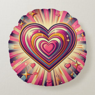 Coussins Ronds les années 70 coeur pop art/Valentines