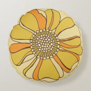 Coussins Ronds les années 70 Retro Orange & Gold Flower
