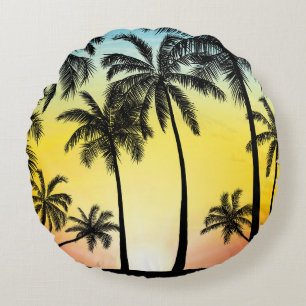 Coussins Ronds Les arbres tropicaux d'été