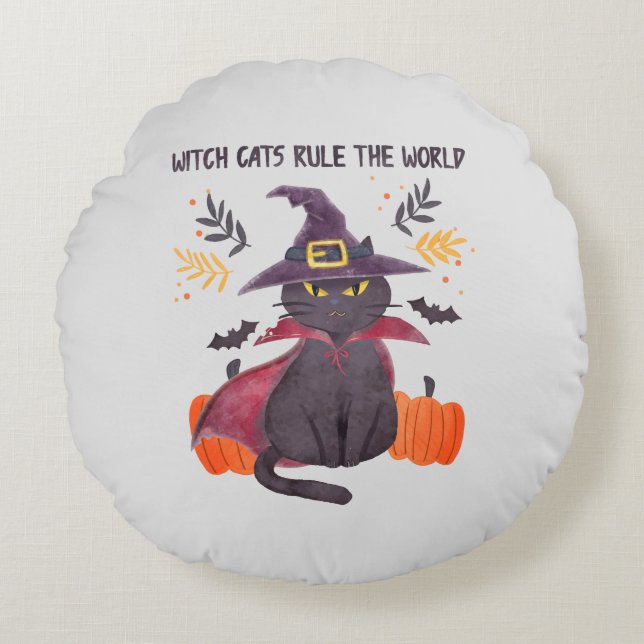 Coussins Ronds Les Chats-Sorcières dominent le monde (Devant)