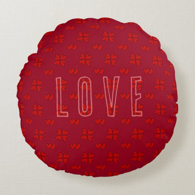 Coussins Ronds Les Coeurs rouges de Valentine sur l'amour rouge (Devant)