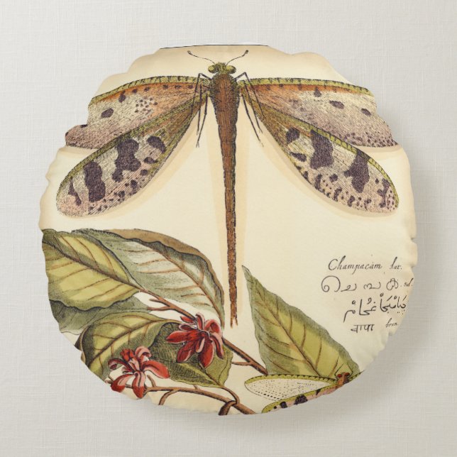Coussins Ronds Les libellules aux Feuilles et aux fruits (Devant)