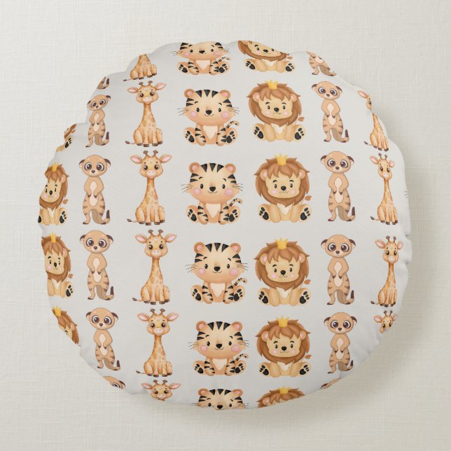 Coussins Ronds Les mignons animaux sauvages africains (Devant)