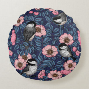 Coussins Ronds Les poulets dans le rose sauvage en rose et bleu