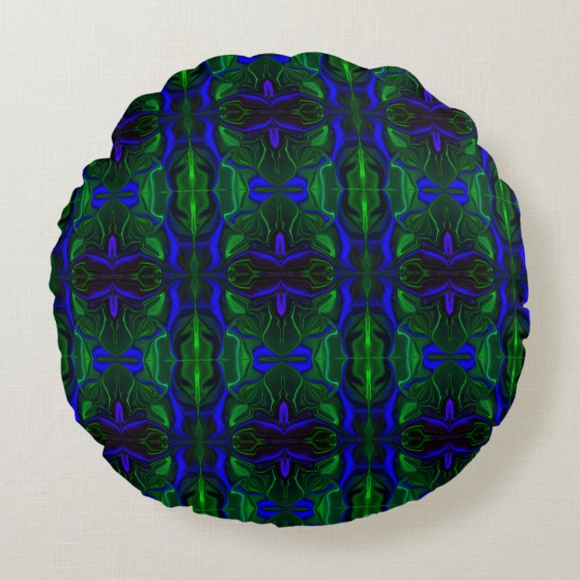Coussins Ronds Les traces bleues "flottant sur un fond vert" (Devant)