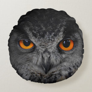 Coussins Ronds Les Yeux Malfaisants. (Chouette d'aigle, Bubo Bubo
