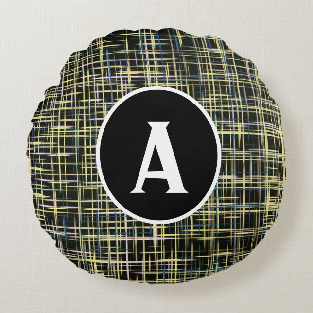 Coussins Ronds Lettre Abstraite Grille jaune et bleue (Devant)