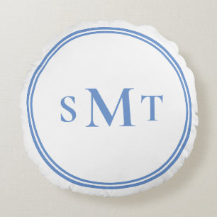 Coussins Ronds LETTRE BLEUE ET BLANCHE TROIS LETTRE MONogramme