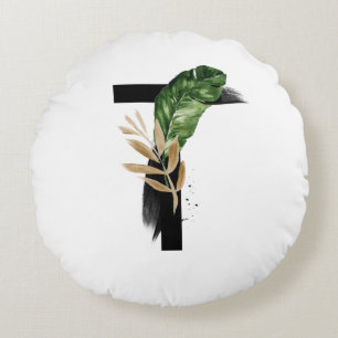 Coussins Ronds Lettre Boho Tropical Green T Monogramme