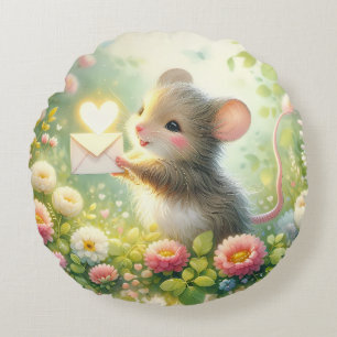 Coussins Ronds Lettre d'amour de souris de campagne Prairie