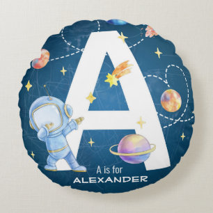 Coussins Ronds Lettre d'aventure spatiale personnalisable 'A'