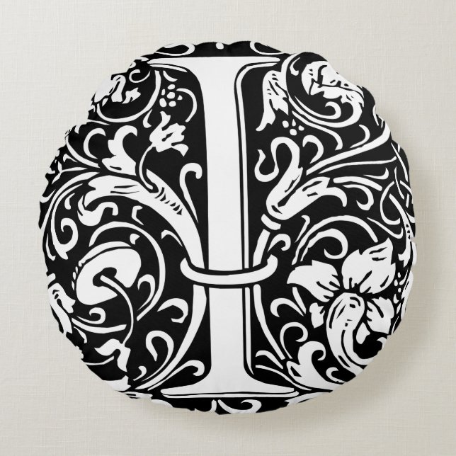 Coussins Ronds Lettre I Monogramme médiéval Art Nouveau (Devant)