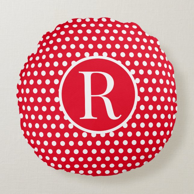 Coussins Ronds Lettre initiale classique rouge personnalisée Poin (Devant)