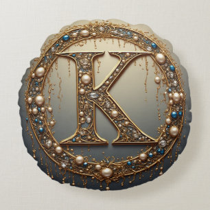 Coussins Ronds Lettre initiale K en monogramme doré