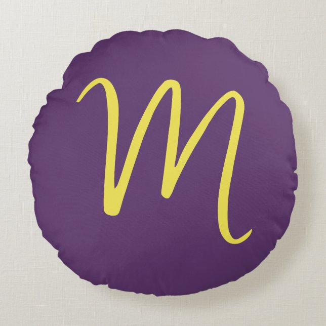 Coussins Ronds Lettre initiale Monogramme élégant Indigo jaune (Devant)