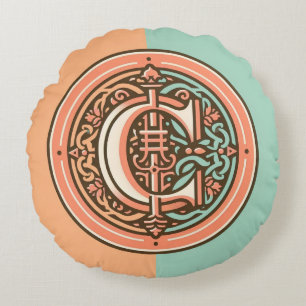 Coussins Ronds Lettre pastel celtique "C" Oreiller à lancer rond