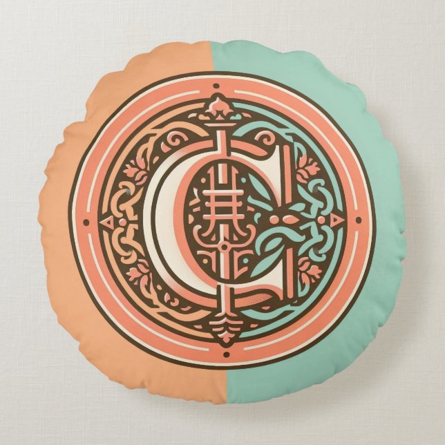 Coussins Ronds Lettre pastel celtique "C" Oreiller à lancer rond (Devant)