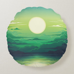 Coussins Ronds Lever de soleil dans la mer habillages d'illustrat
