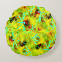 libellules turquoise sur le rouge jaune