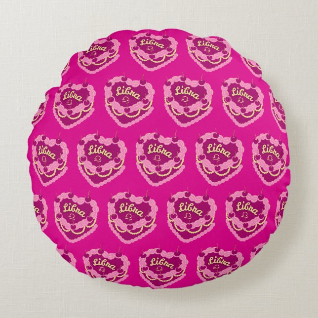 Coussins Ronds Libra Zodiac Coquette Coeur gâteau d'anniversaire (Devant)