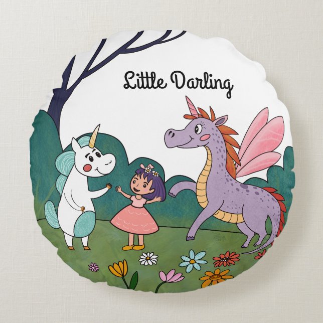 Coussins Ronds Licorne Magique (Devant)