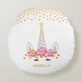 Coussins Ronds Licorne Moderne et Mignonne, Fleurs & Confettis Do
