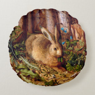 Coussins Ronds Lièvre dans la forêt Hans Hoffmann Rabbit Peinture