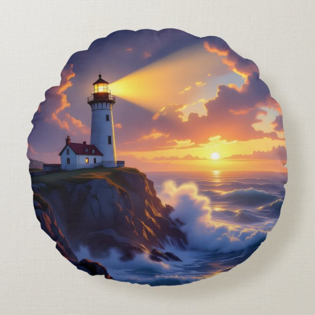 Coussins Ronds Lighthouse Sunset Pillow (Devant)