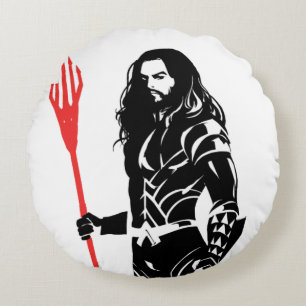 Coussins Ronds Ligue de Justice Aquaman Pose Noir Pop Art