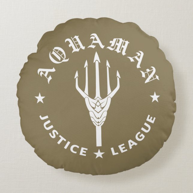 Coussins Ronds Ligue de Justice | Aquaman Retro Trident Emblem (Devant)