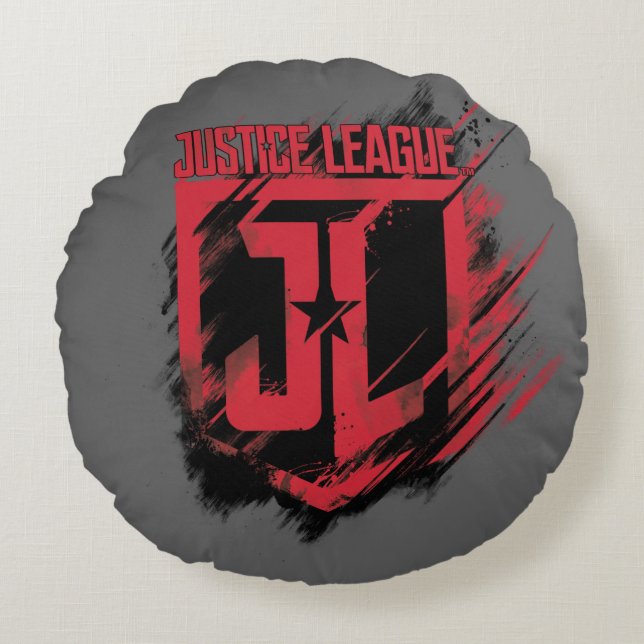 Coussins Ronds Ligue de Justice | Bouclier JL de peinture brossé (Devant)