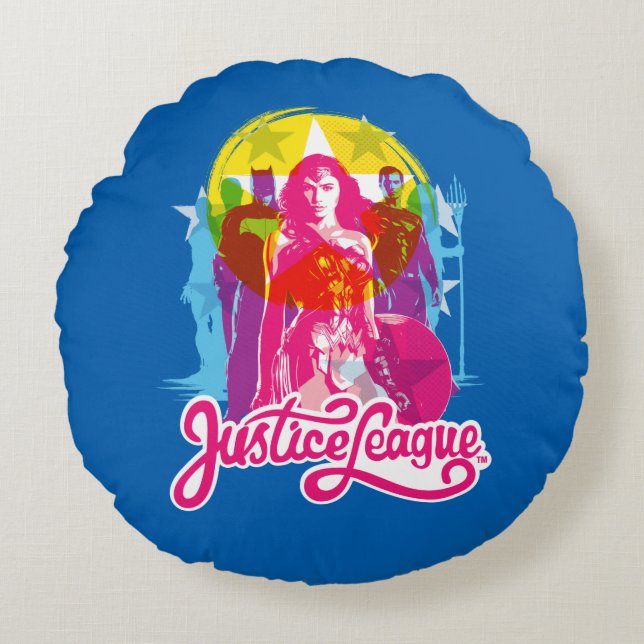 Coussins Ronds Ligue de Justice | Retro Group & Logo Pop Art (Devant)