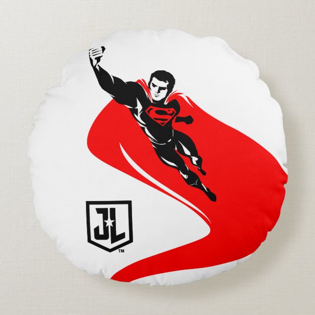 Coussins Ronds Ligue de Justice | Superman Flying Noir Pop Art (Devant)