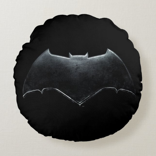 Coussins Ronds Ligue de Justice | Symbole de batman métallique (Devant)