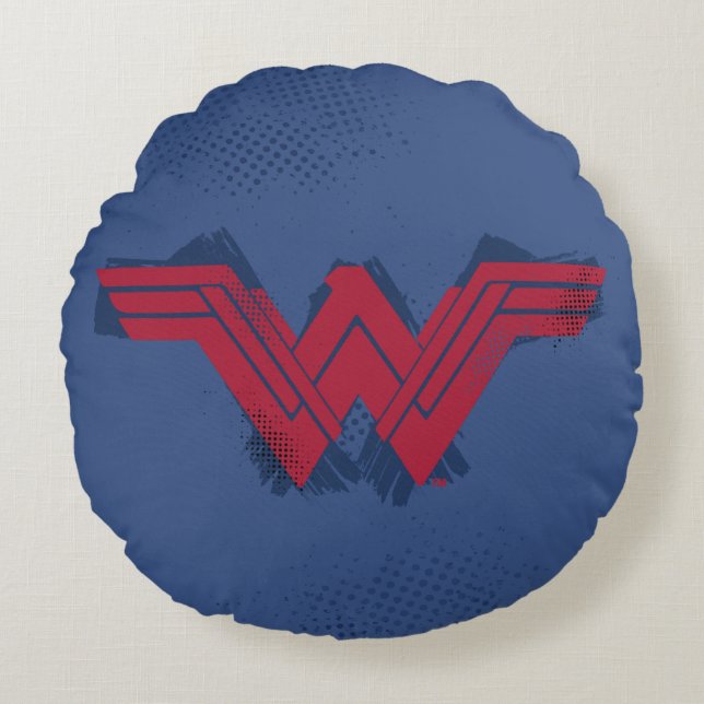 Coussins Ronds Ligue de Justice | Symbole de femme Wonder brossé (Devant)
