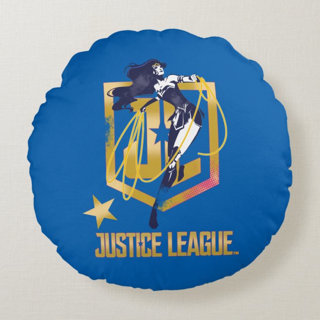 Coussins Ronds Ligue de Justice | Wonder Woman JL Logo Pop Art (Devant)