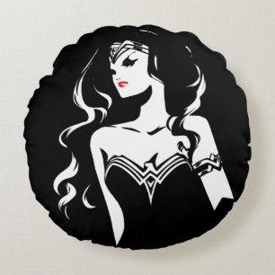 Coussins Ronds Ligue de Justice   Wonder Woman Noir Pop Art