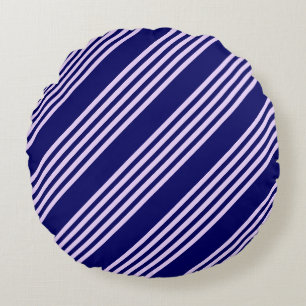 Coussins Ronds Lilac violet et bleu marine cinq bandes motif
