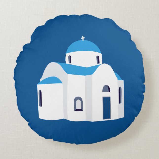 Coussins Ronds L'île grecque Santorin Blue Dome (Devant)