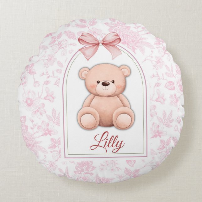 Coussins Ronds Lilly | Conception personnalisée d'ours en peluche (Devant)