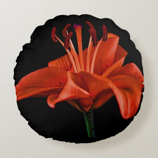 Coussins Ronds Lily rouge sur noir (Devant)