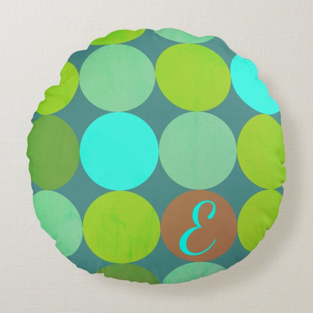 Coussins Ronds Lime Vert Turquoise Turquoise & Rust Cercles Monog (Devant)