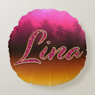 Coussins Ronds Lina Prénom Golden Pink Oreillers