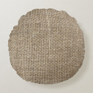 Coussins Ronds Linge brut : Tissu texturé naturel.