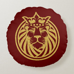 Coussins Ronds Lion Avec Couronne - Style Or 4