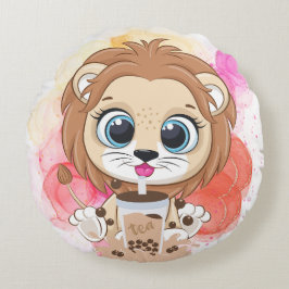 Coussins Ronds Lion citation dessin animé boire du thé bobba.