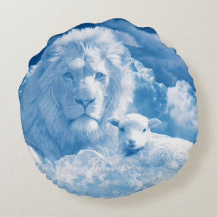 Coussins Ronds Lion et agneau dans les nuages