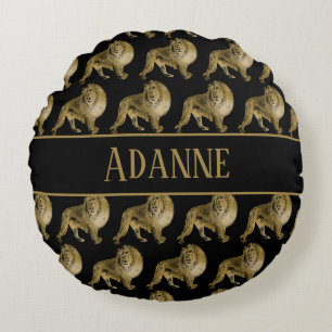 Coussins Ronds Lions adorables imprimé or et noir