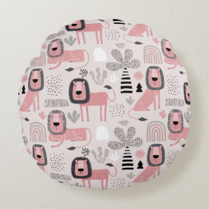 Coussins Ronds Lions noirs rose Boho Rainbows moderne