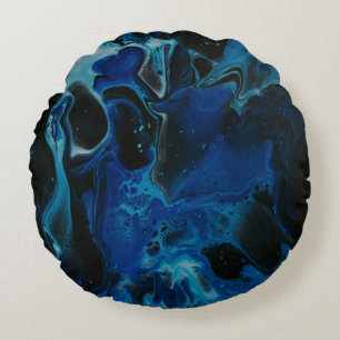 Coussins Ronds Liquide psychédélique bleu foncé